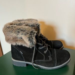 Women's Size 9.5 Black Faux Suede Boots Fur Lined